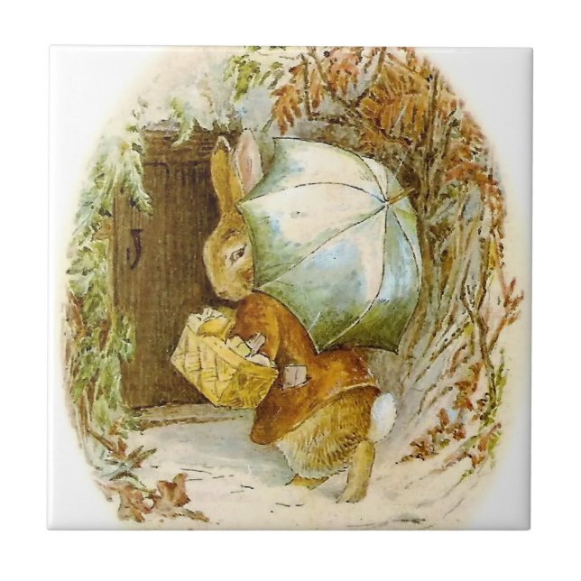 "Peter Rabbit with Winter Umbrella" von Beatrix Po Fliese (Vorderseite)