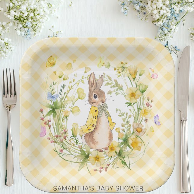 Peter Rabbit Yellow Wildblume Gingham Baby Shower Pappteller (Von Creator hochgeladen)