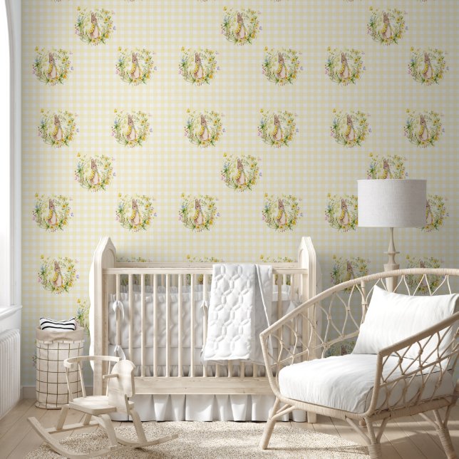 Peter Rabbit Yellow Wildblumen Gingham Tapete (Kinder)