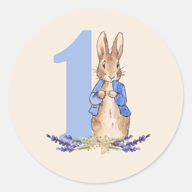 Peter the Rabbit 1. Geburtstag Blau Runder Aufkleber (Vorderseite)