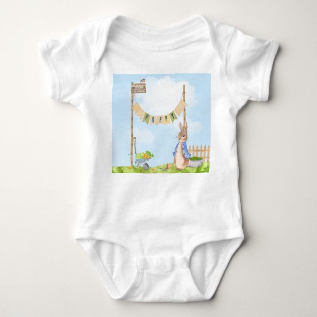 Peter the Rabbit Birthday Garden Party Baby Strampler (Vorderseite)