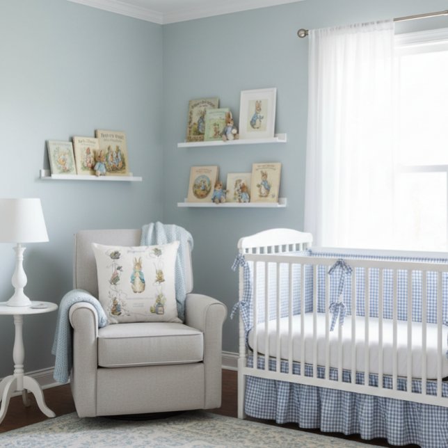 Peter the Rabbit Blue Gingham Birth Stats Kissen (Von Creator hochgeladen)