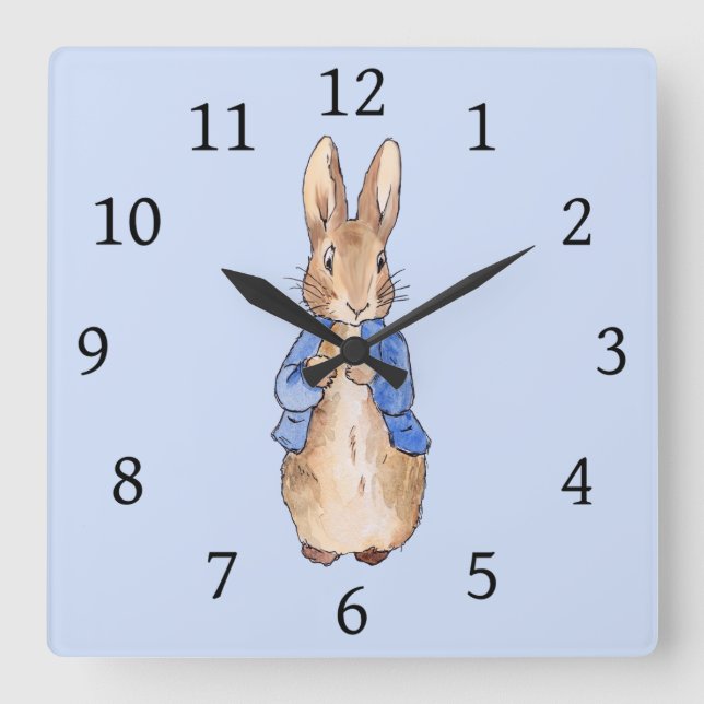Peter the Rabbit Blue Quadratische Wanduhr (Vorderseite)