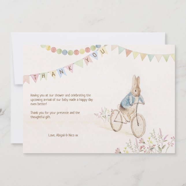 Peter the Rabbit Bunny Gender Neutral Books Baby Dankeskarte (Vorderseite)