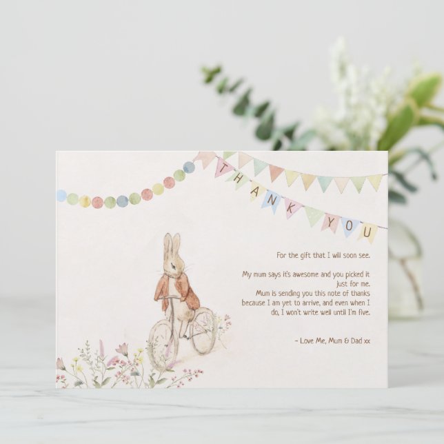 Peter the Rabbit Bunny Gender Neutral Books Baby Dankeskarte (Stehend Vorderseite)