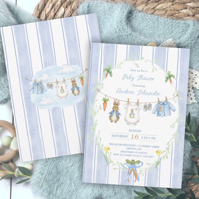 Peter the Rabbit Clothesline Baby Shower Einladung (Von Creator hochgeladen)