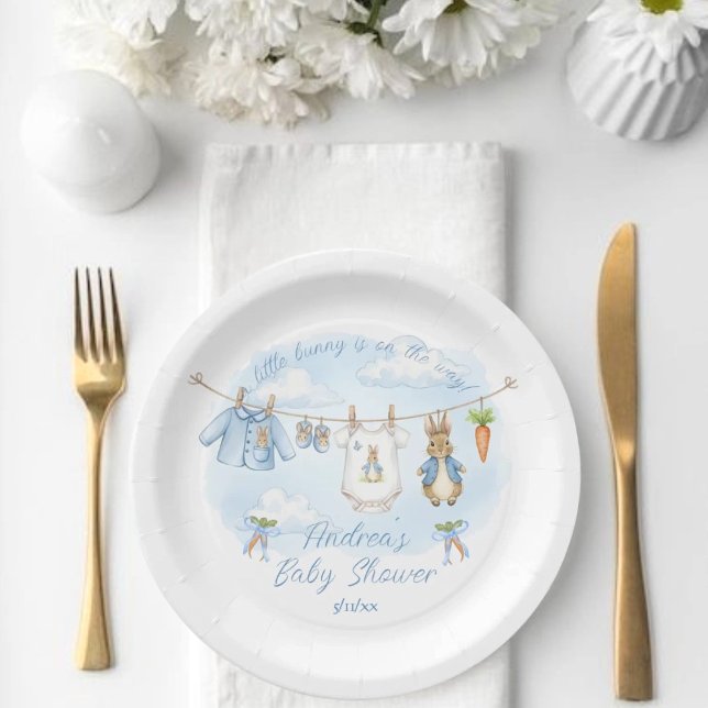 Peter the Rabbit Clothesline Baby Shower Pappteller (Von Creator hochgeladen)