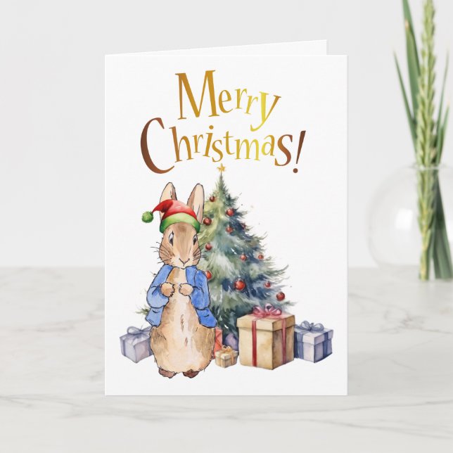 Peter the Rabbit Frohe Weihnachtsbaum Feiertagskarte (Vorderseite)