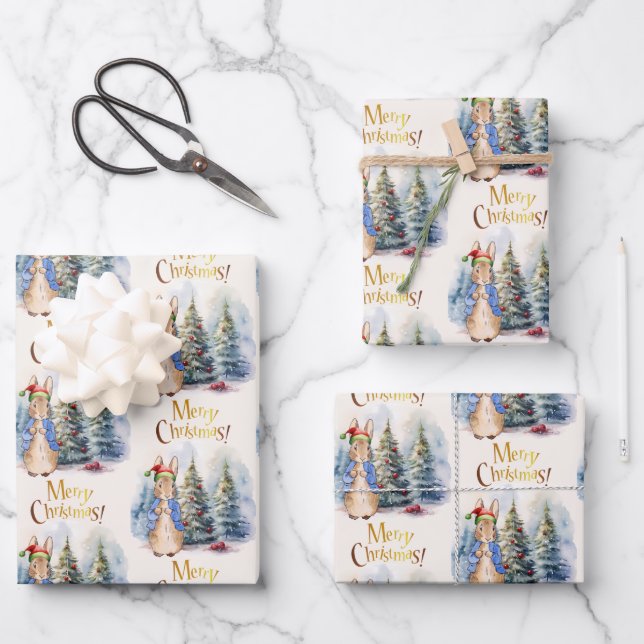 Peter the Rabbit Frohe Weihnachtsbaum Geschenkpapier Set (Vorderseite)
