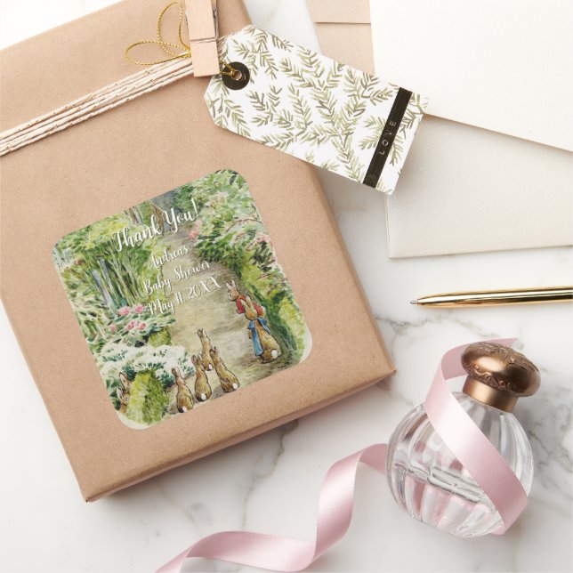 Peter the Rabbit Garden Baby Shower Quadratischer Aufkleber (Schenken)