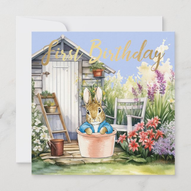 Peter the Rabbit Garden Shed Erster Geburtstag (Vorderseite)