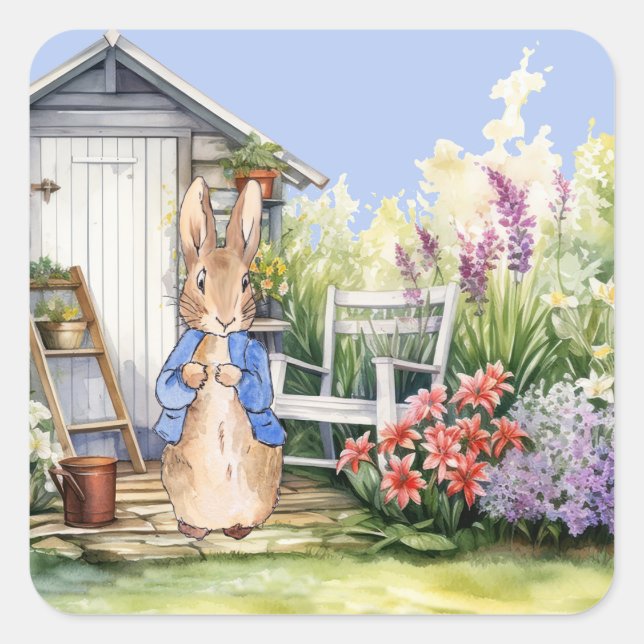 Peter the Rabbit Garden Shed Quadratischer Aufkleber (Vorderseite)