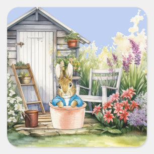 Peter the Rabbit Garden Shed Quadratischer Aufkleber