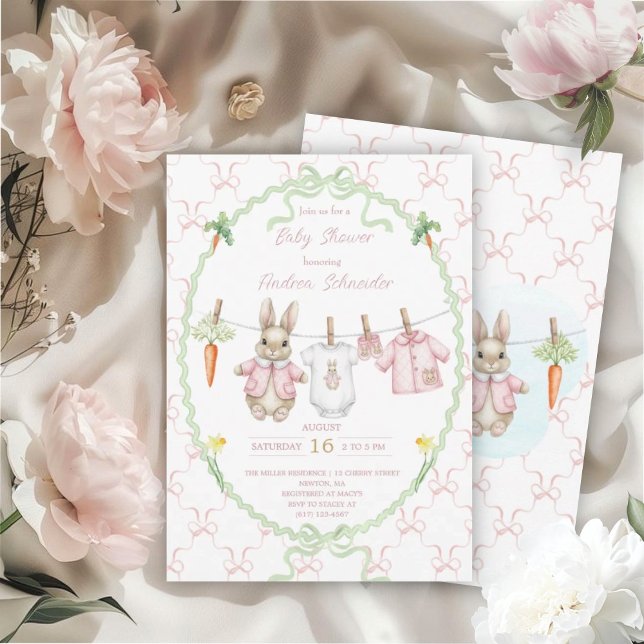 Peter the Rabbit Girl Clothesline Baby Shower  Einladung (Von Creator hochgeladen)