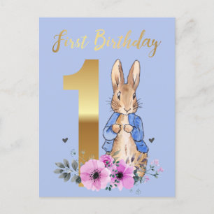 Peter the Rabbit Gold 1. Geburtstag Einladungspostkarte