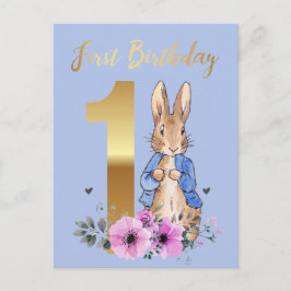 Peter the Rabbit Gold 1. Geburtstag Einladungspostkarte