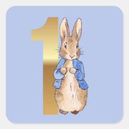 Peter the Rabbit Gold 1. Geburtstag Quadratischer Aufkleber