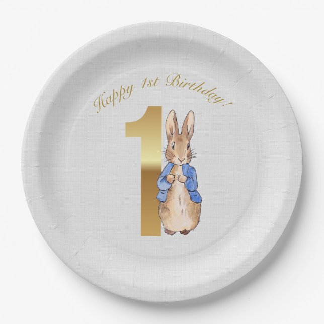 Peter the Rabbit Happy 1. Geburtstag Pappteller (Vorderseite)