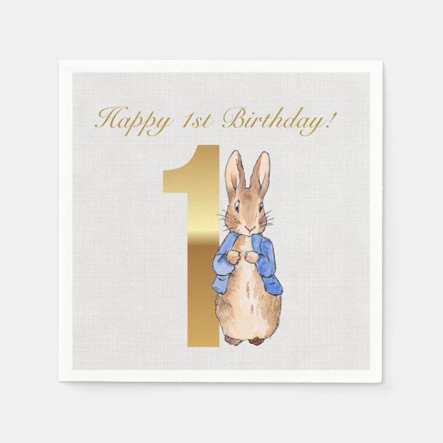 Peter the Rabbit Happy 1. Geburtstag Serviette (Vorderseite)