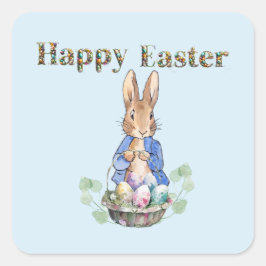 Peter the Rabbit Happy Oaster Quadratischer Aufkleber