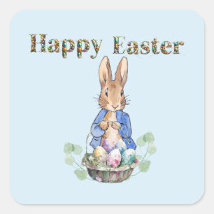 Peter the Rabbit Happy Oaster Quadratischer Aufkleber