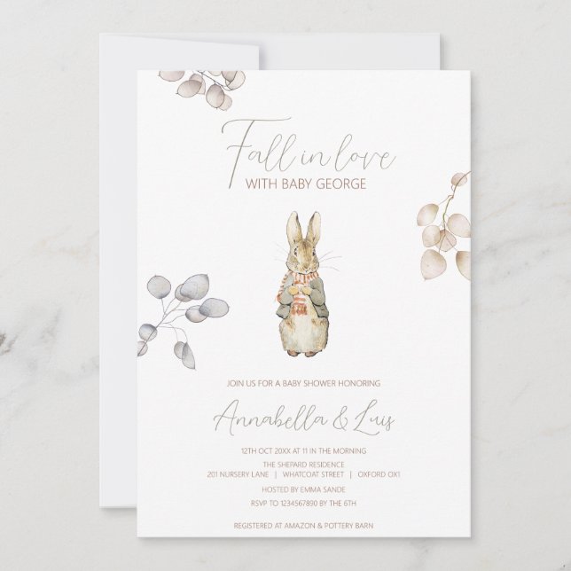 Peter the Rabbit Herbst Herbst Winter Baby Dusche Einladung (Vorderseite)
