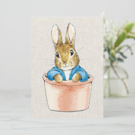 Peter the Rabbit in Pflanze Topf beige Leinenstruk Einladung