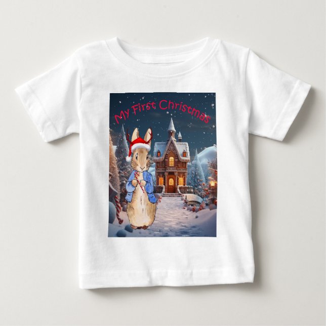 Peter the Rabbit Mein erstes Weihnachten Baby T-shirt (Vorderseite)