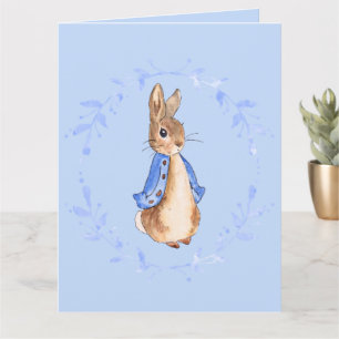 Peter the Rabbit mit Blue Leafy Wreath Card Karte