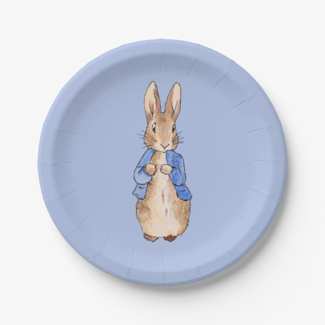 Peter the Rabbit on Blue Background    Pappteller (Vorderseite)