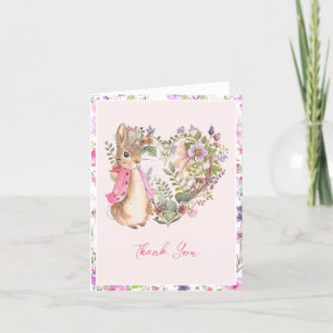 Peter the Rabbit Pink Floral Girl Baby Shower Dankeskarte