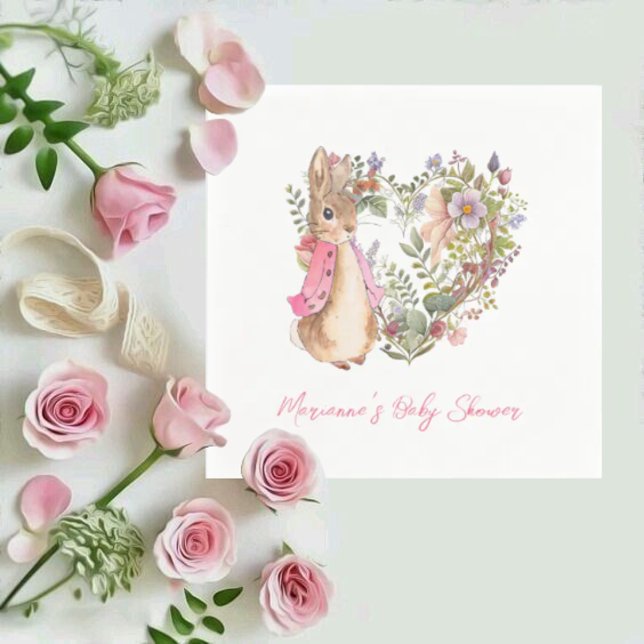 Peter the Rabbit Pink Floral Girl Baby Shower Serviette (Von Creator hochgeladen)