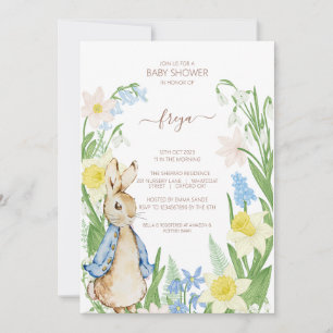 Peter the Rabbit Spring Blooms Blue Baby Dusche Einladung