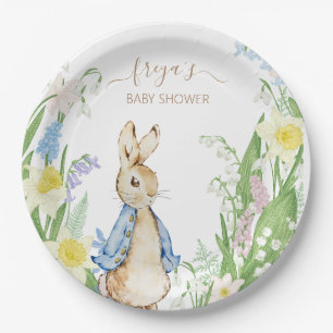 Peter the Rabbit Spring Blooms Blue Baby Dusche Pappteller
