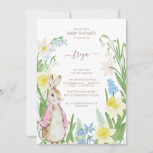 Peter the Rabbit Spring Blooms Pink Baby Dusche Einladung