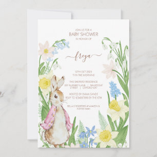 Peter the Rabbit Spring Blooms Pink Baby Dusche Einladung