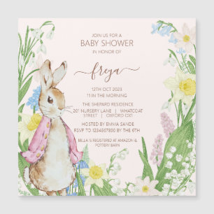 Peter the Rabbit Spring Blooms Pink Baby Dusche Magnetkarte