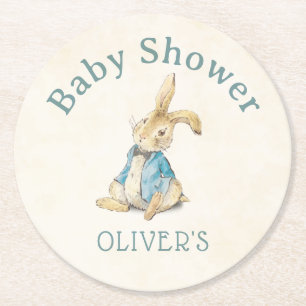Peter The Rabbit Vintag Blue Baby Dusche Runder Pappuntersetzer