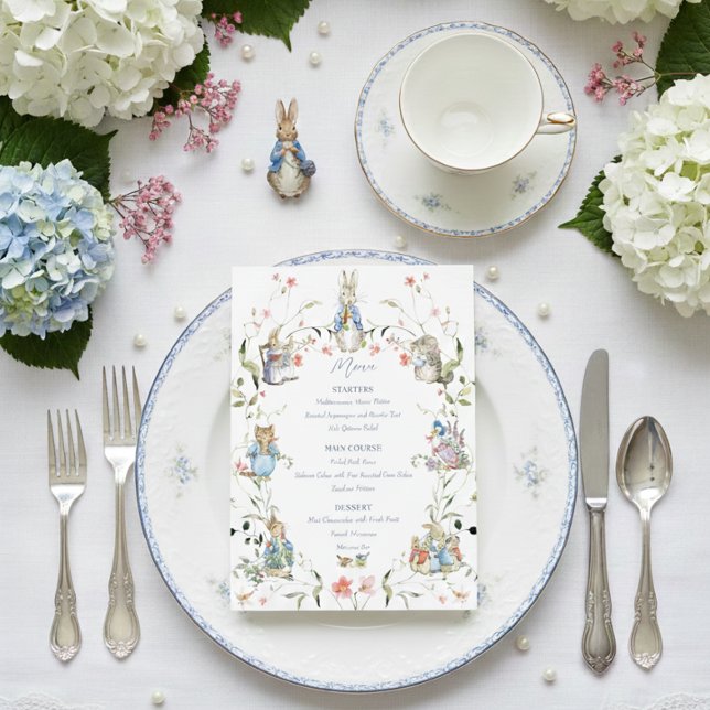 Peter the Rabbit Wildblume Baby Shower Menükarte (Von Creator hochgeladen)