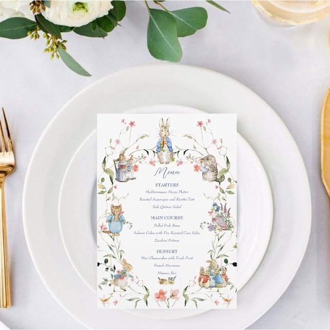 Peter the Rabbit Wildblume Baby Shower Menükarte (Von Creator hochgeladen)