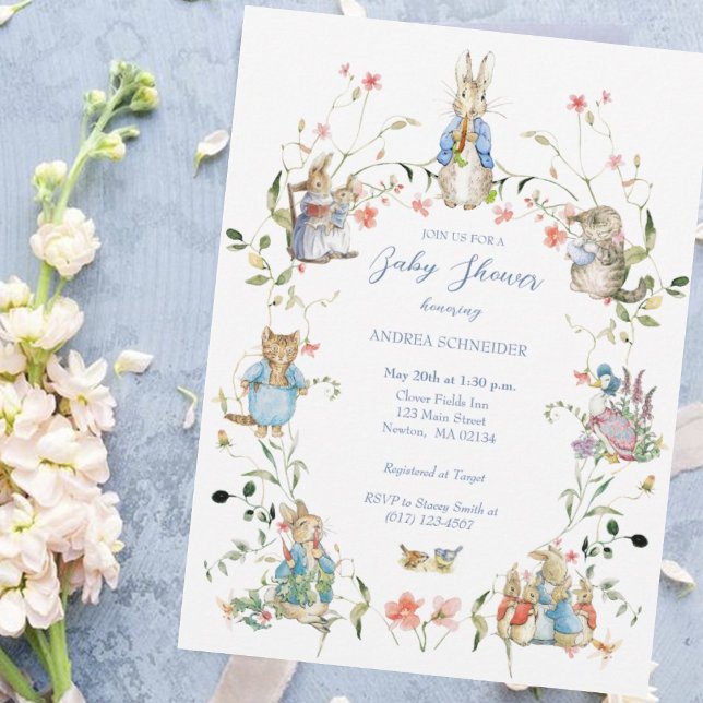 Peter the Rabbit Wildblume Baby Shower Postkarte (Von Creator hochgeladen)
