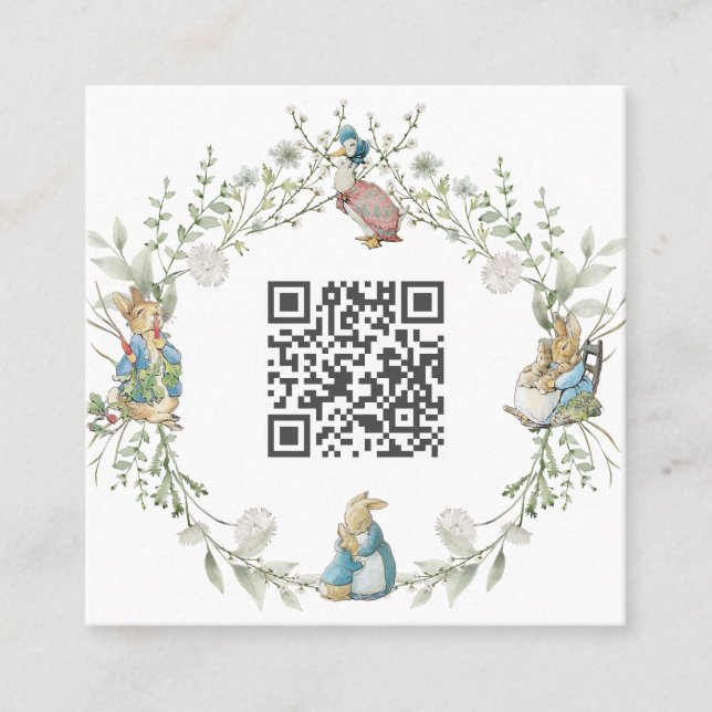 Peter the Rabbit Wildflower QR Code Quadratische Visitenkarte (Vorderseite)