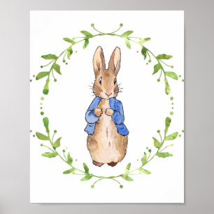 Peter the Rabbit with Green leaf Wreath   Poster