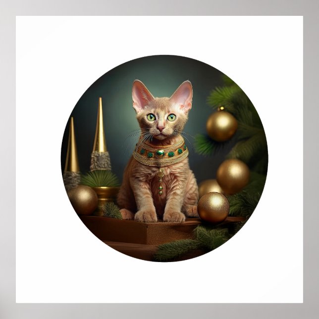 Peterbald Kitten zu Weihnachten Poster (Vorne)