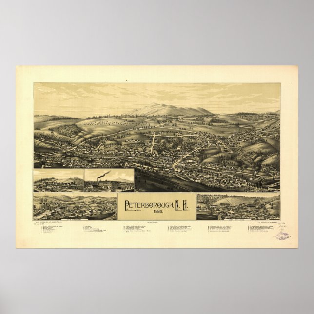 Peterborough New Hampshire 1886 Antique Panorama Poster (Vorne)