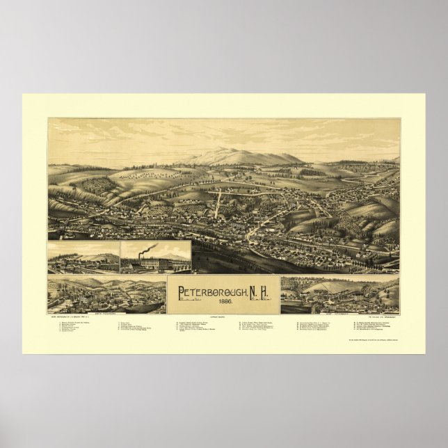 Peterborough, NH Panoramic Map - 1886 Poster (Vorne)