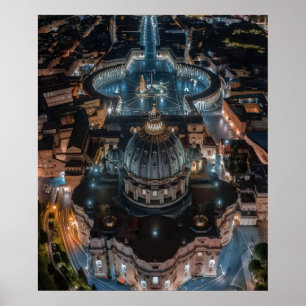Petersbasilika und Petersplatz bei Nacht Poster