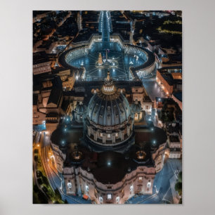 Petersbasilika und Petersplatz bei Nacht Poster