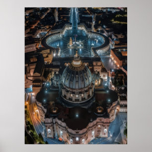 Petersbasilika und Petersplatz bei Nacht Poster