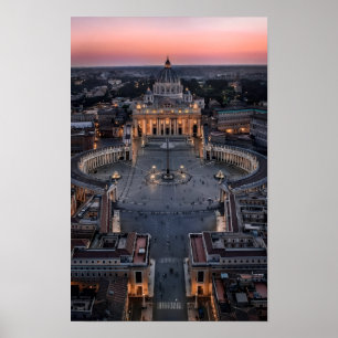 Petersbasilika und Petersplatz bei Sonnenuntergang Poster